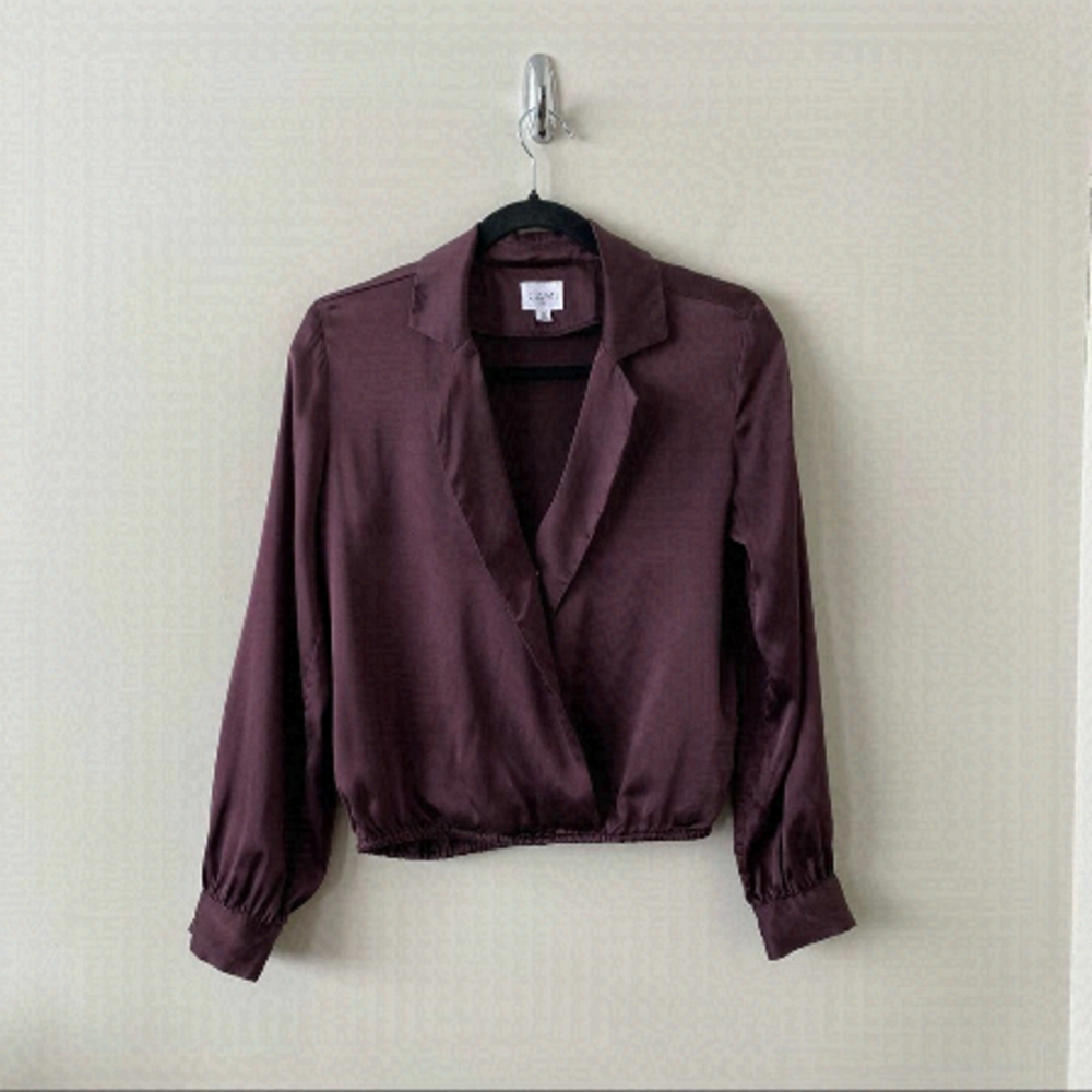 Cami NYC-Burgundy Silk Long Sleeve Wrap Front Blouse (XS)